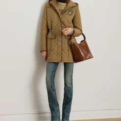 Best Crest Patch Diamond Quilted Coat Women Coats & Jackets