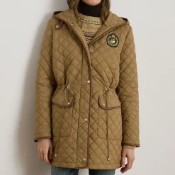 Best Crest Patch Diamond Quilted Coat Women Coats & Jackets