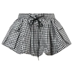 Hot Crinkled Check Mini Bubble Skirt Women Skirts