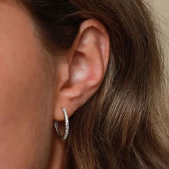 Outlet Crystal Hinge Rhodium-Plated Small Hoops Women Earrings