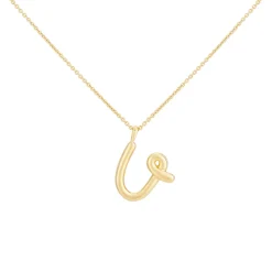 Clearance Curly Molten 18 kt Gold Plated Initial Necklace U Women Necklaces