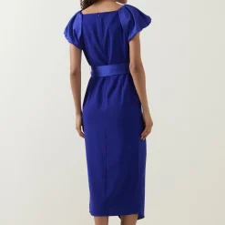 Hot Della Puff-Sleeve Belted Asymmetric Dress Women Dresses