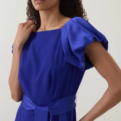 Hot Della Puff-Sleeve Belted Asymmetric Dress Women Dresses