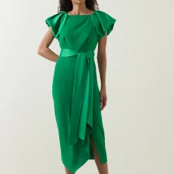 Discount Della Puff-Sleeve Belted Asymmetric Dress Women Dresses