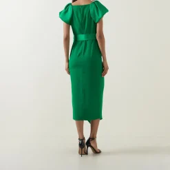 Discount Della Puff-Sleeve Belted Asymmetric Dress Women Dresses