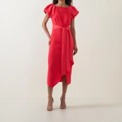 Hot Della Puff-Sleeve Belted Asymmetric Dress Women Dresses