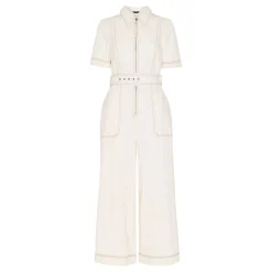 Sale Denim Wide-Leg Belted Jumpsuit Women Jumpsuits