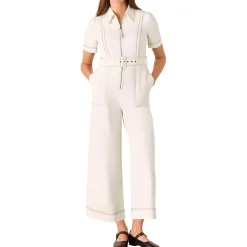 Sale Denim Wide-Leg Belted Jumpsuit Women Jumpsuits