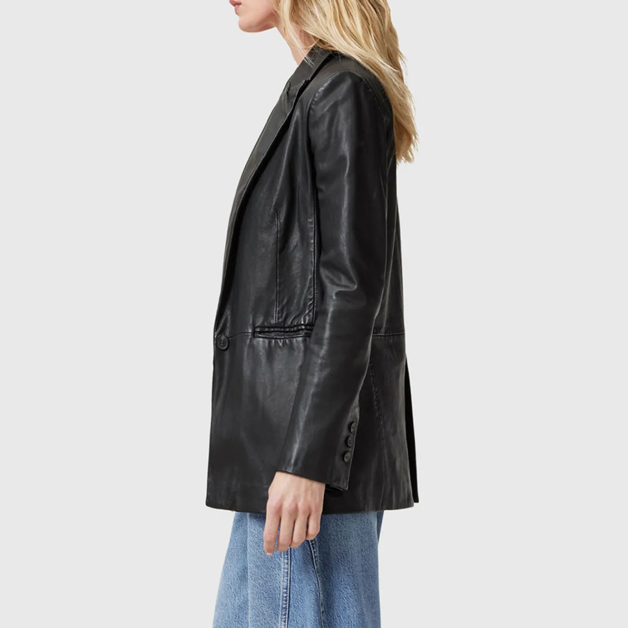 New Deri Single-Breasted Leather Blazer Women Coats & Jackets