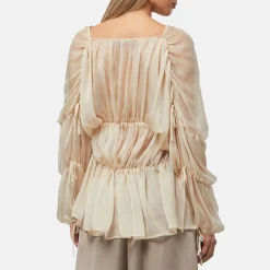 Hot Dia Oversized Drawstring Blouse Women Tops