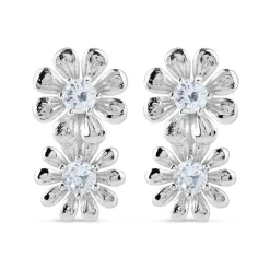 Double Flower Crystal Embellished Stud Earrings Women Earrings