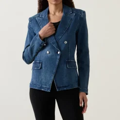 Online Double-Breasted Denim Blazer Women Coats & Jackets