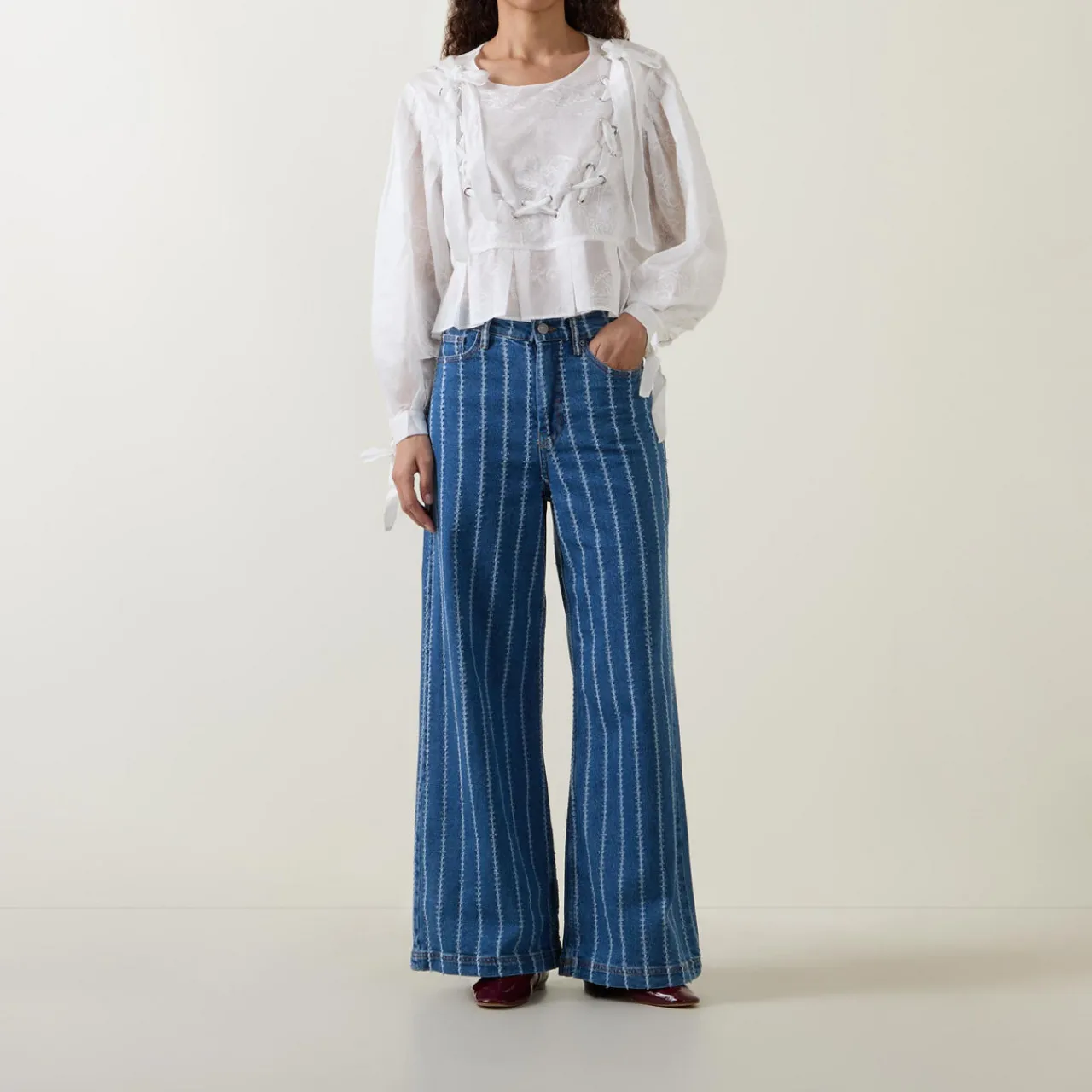 Discount Ecube Pinstripe Straight Leg Jeans Women Denim