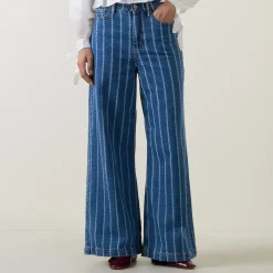 Discount Ecube Pinstripe Straight Leg Jeans Women Denim