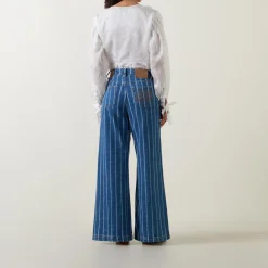 Discount Ecube Pinstripe Straight Leg Jeans Women Denim