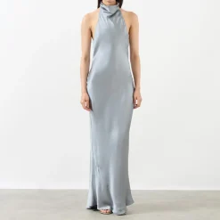 New Eliana Draped Silk Flared Dress Women Dresses