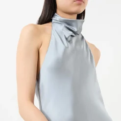 New Eliana Draped Silk Flared Dress Women Dresses