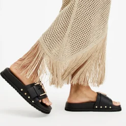 Sale Ellie Studded-Buckle Leather Sliders Women Sandals