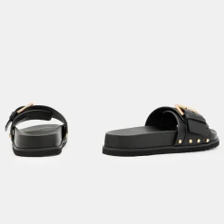Sale Ellie Studded-Buckle Leather Sliders Women Sandals