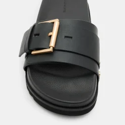 Sale Ellie Studded-Buckle Leather Sliders Women Sandals