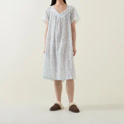 Elma Pansy Print Night Dress Women Sleepwear