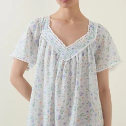 Elma Pansy Print Night Dress Women Sleepwear