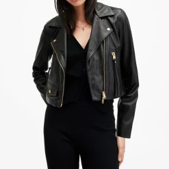 Best Elora Cropped Leather Biker Jacket Women Coats & Jackets