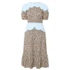 New Embroidery Panelled Leopard Dress Women Occasion Dressing