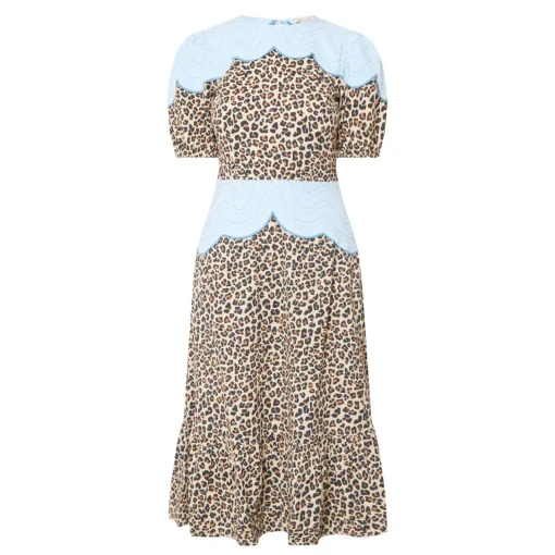 New Embroidery Panelled Leopard Dress Women Occasion Dressing
