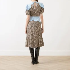 New Embroidery Panelled Leopard Dress Women Occasion Dressing