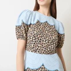 New Embroidery Panelled Leopard Dress Women Occasion Dressing
