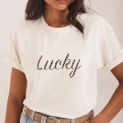 Clearance Eyelet Graphic Slogan T-Shirt Women Tops