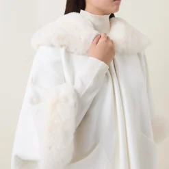 Discount Faux Fur Trim Cape Women Coats & Jackets