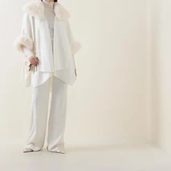 Discount Faux Fur Trim Cape Women Coats & Jackets