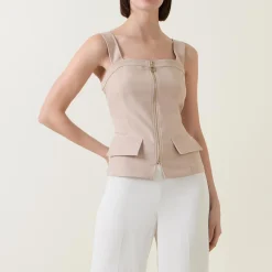 Discount Faux Pocket Zipper Top Women Tops