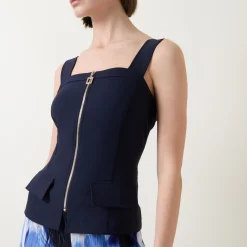 Discount Faux Pocket Zipper Top Women Tops