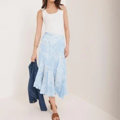Online Floral Asymmetrical Flared Skirt Women Skirts