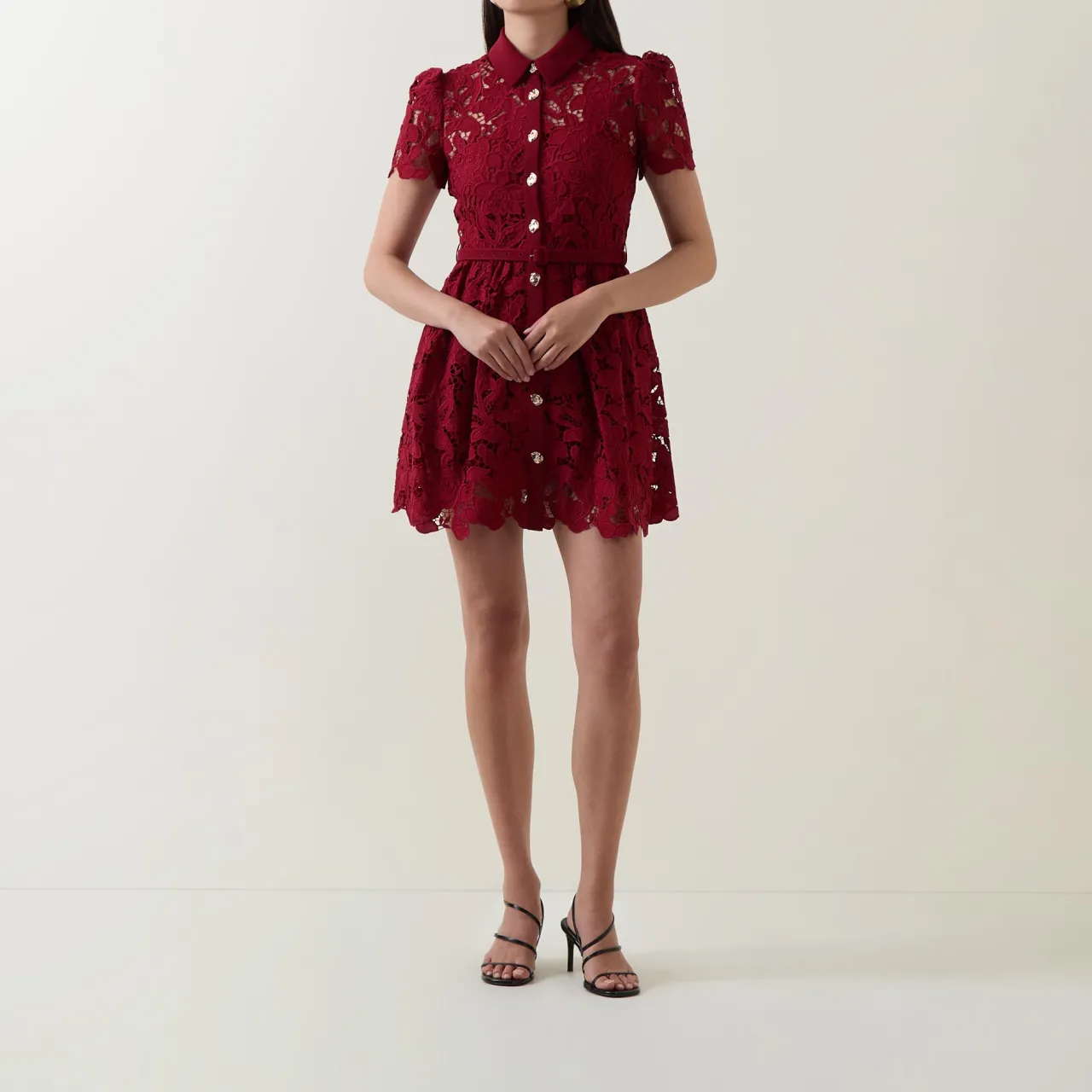 Floral Lace Mini Shirt Dress Women Dresses