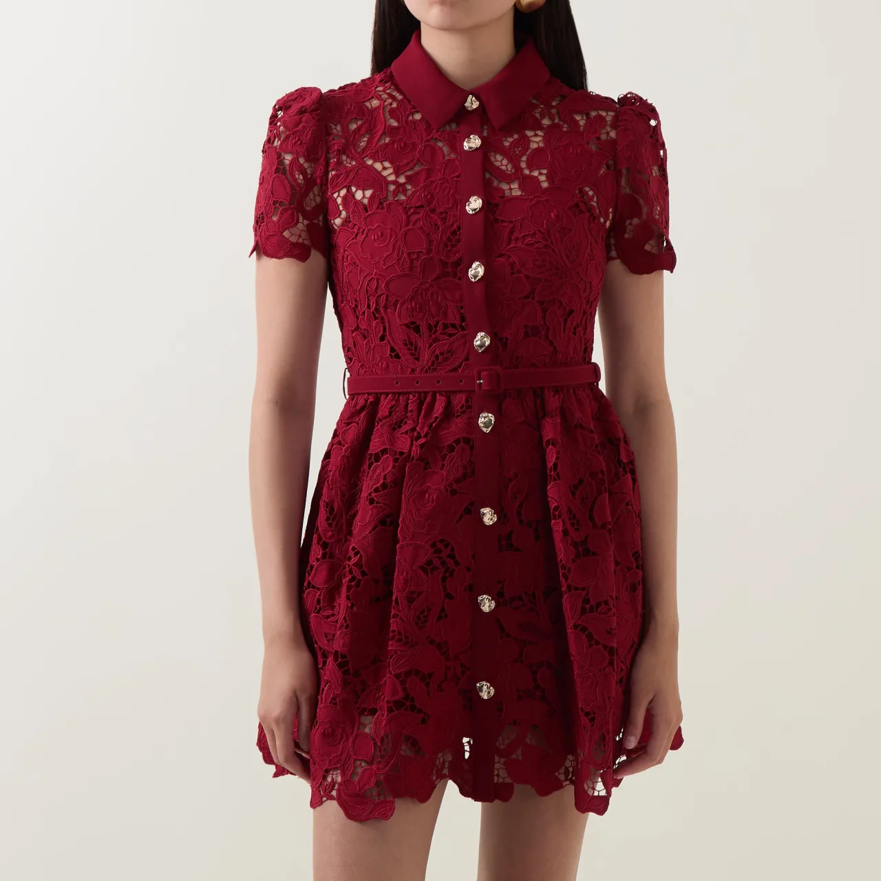 Floral Lace Mini Shirt Dress Women Dresses