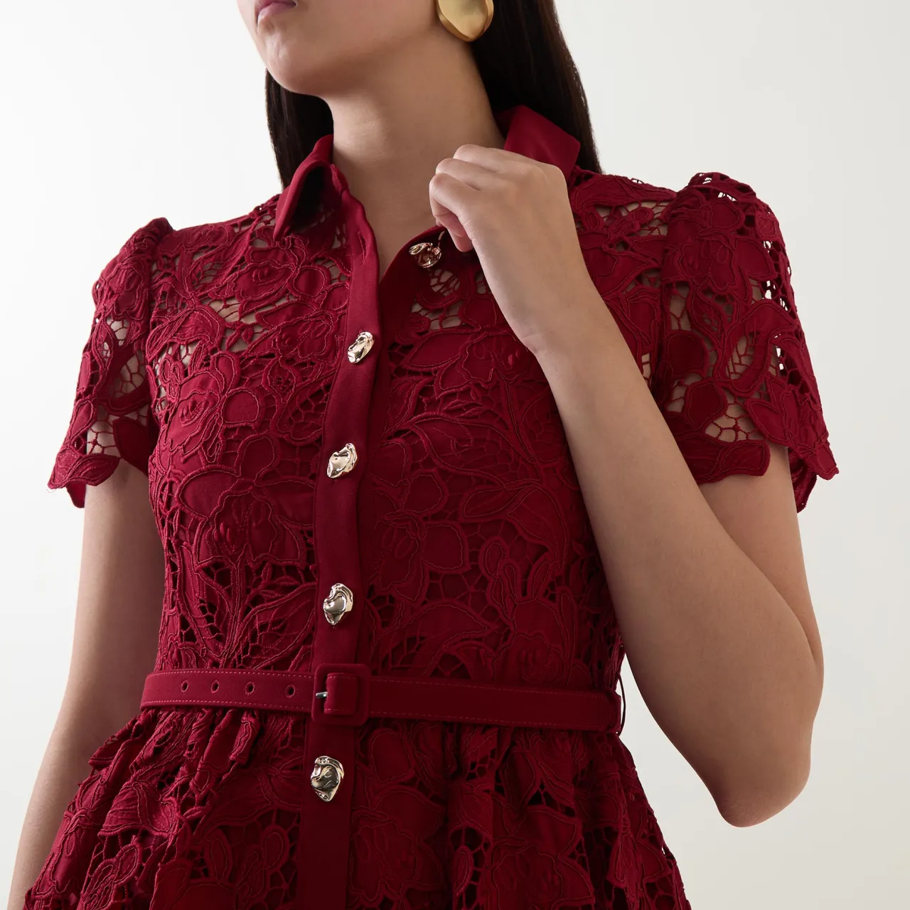 Floral Lace Mini Shirt Dress Women Dresses