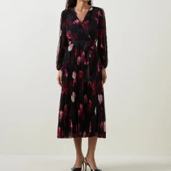 Online Floral Pleated Wrap Dress Women Dresses|Mother Of The Bride