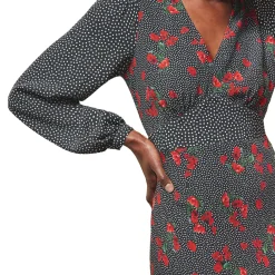 Sale Floral Polka Dot Flared Dress Women Dresses