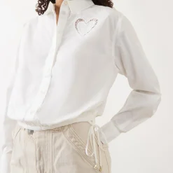 New Flore Heart Embroidered Shirt Women Tops