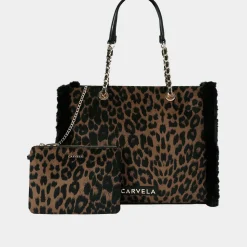 Discount Frame Faux Fur Leopard Print Tote Bag Women Tote Bags