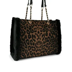 Discount Frame Faux Fur Leopard Print Tote Bag Women Tote Bags