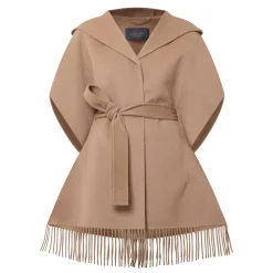 Sale Fringed Hem Belted Cape Women Coats & Jackets