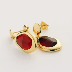 Garnet Large Stepping Stone Earrings Women Earrings