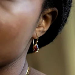 Clearance Garnet Pebble Hook Earrings Women Earrings