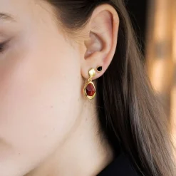 Clearance Garnet Stepping Stone Drop Earrings Women Earrings