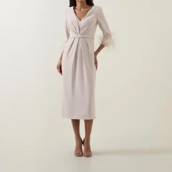 Discount Gathered Feather-Trim Dress Women Dresses|Mother Of The Bride